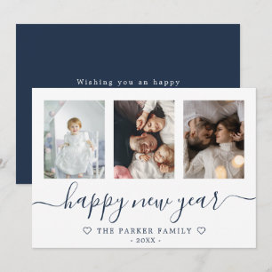 Happy New Year Foto Collage Blue Card Ankündigung