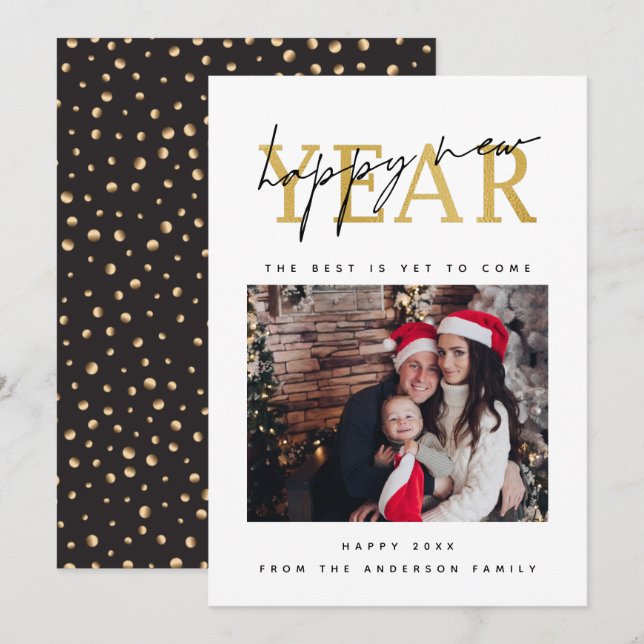 Happy New Year Foto Feiertagskarte (Vorne/Hinten)