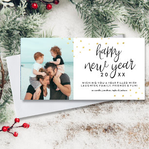 Happy New Year Foto Festival Chic Gold Confetti Feiertagskarte