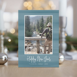 Happy New Year Foto mit weichem Aquarell blau Feiertagskarte