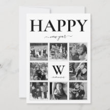 Happy New Year Foto Monogram Black & White