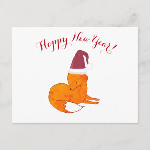 Happy New Year Fox Postcard Postkarte