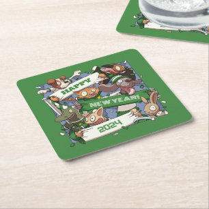 Happy New Year Funny Animal Fans Scarf Cartoon Rechteckiger Pappuntersetzer