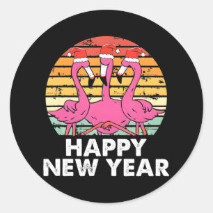 Happy New Year Funny Pink Flamingo Enthusiast Runder Aufkleber