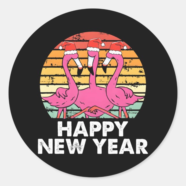 Happy New Year Funny Pink Flamingo Enthusiast Runder Aufkleber (Vorderseite)