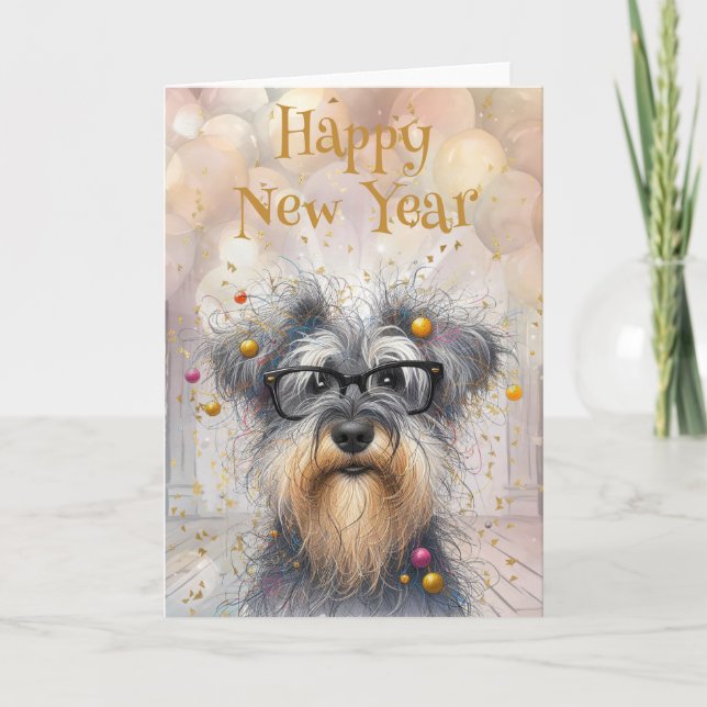 Happy New Year Funny Shaggy Dog Karte (Vorderseite)