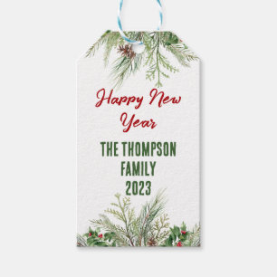 Happy New Year Gerahmt Winter Wheath Gruß Geschenkanhänger