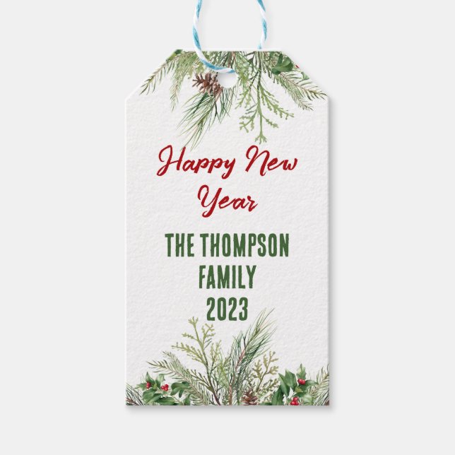 Happy New Year Gerahmt Winter Wheath Gruß Geschenkanhänger (Vorderseite)