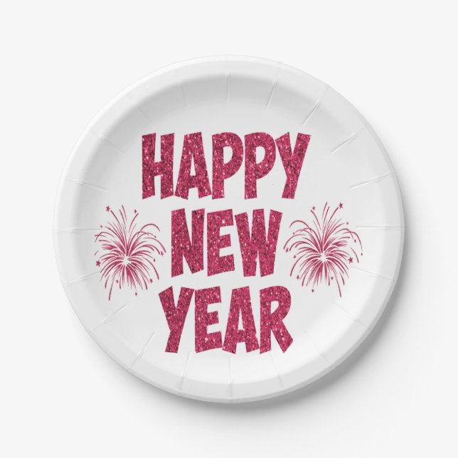 Happy New Year Glitzer Pappteller (Vorderseite)