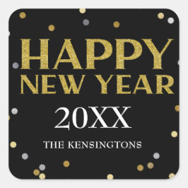 Happy New Year Glitzer Sparkle Confetti Quadratischer Aufkleber