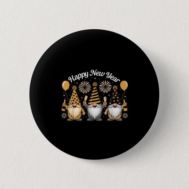 Happy New Year Gnome Confetti Fireworks New Year's Button (Vorderseite)