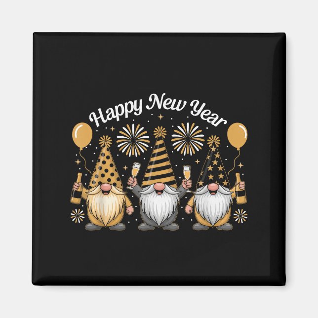 Happy New Year Gnome Confetti Fireworks New Year's Magnet (Vorne)