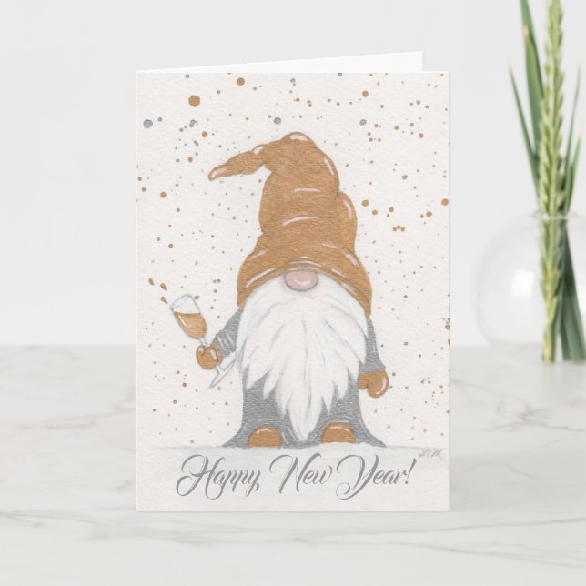 Happy New Year Gnome Dankeskarte (Vorderseite)
