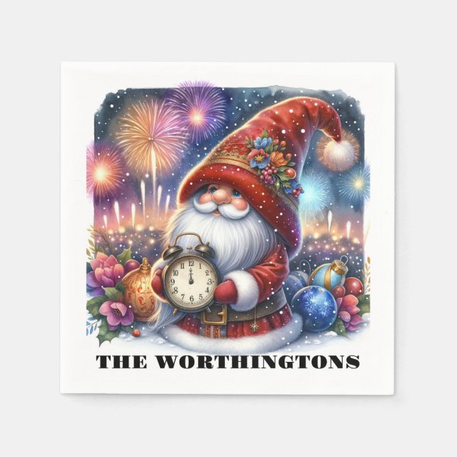 Happy New Year Gnome Napkins Serviette (Vorderseite)