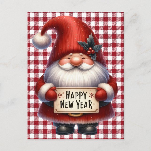Happy New Year Gnome Postcard Postkarte (Vorderseite)