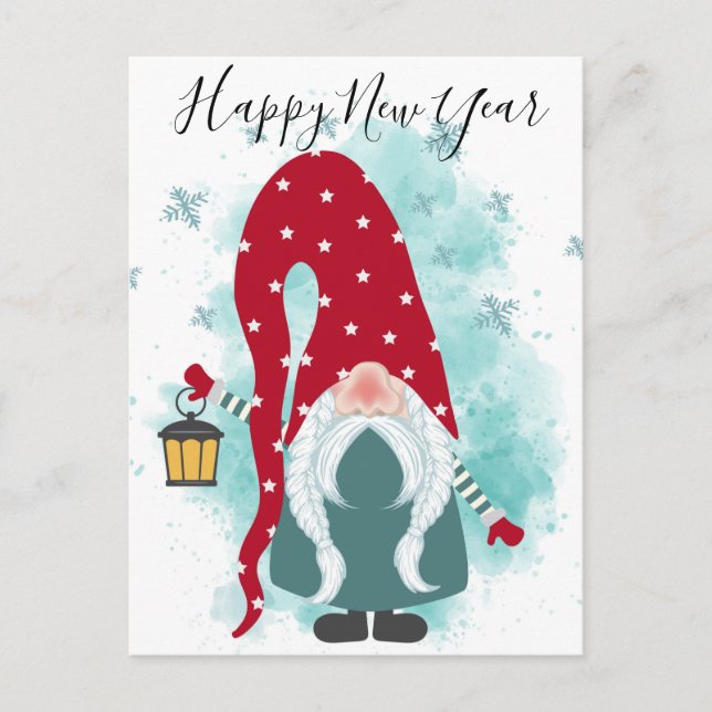 Happy New Year Gnome Postkarte (Vorderseite)