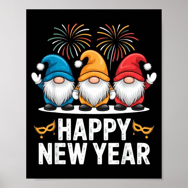 Happy New Year Gnomes For Party Lovers And Festive Poster (Vorne)