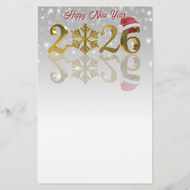 Happy New Year Gold 2026 | Santa Hat and Snowflake Briefpapier (Vorderseite)
