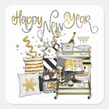 Happy New Year Gold Black Champagne Geschenke Conf