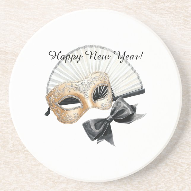 Happy New Year Gold Black Mask Getränkeuntersetzer (Vorne)