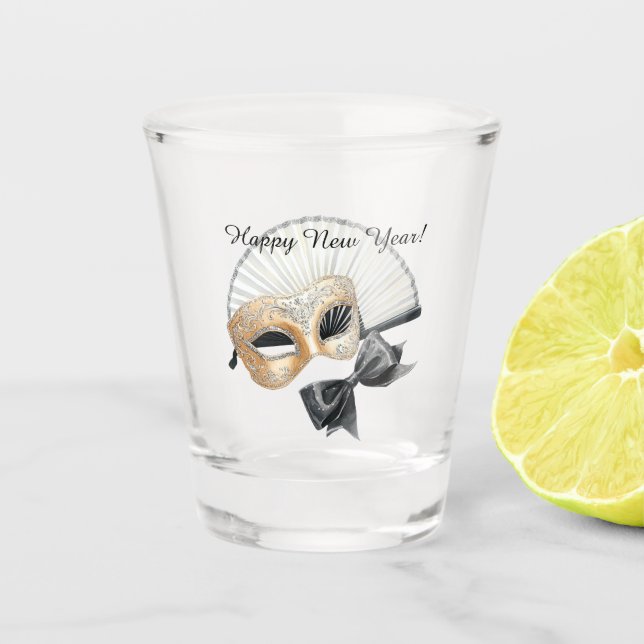 Happy New Year Gold Black Mask Schnapsglas (Vorderseite)
