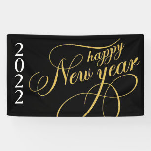 Happy New Year Gold & Black Typografy Banner