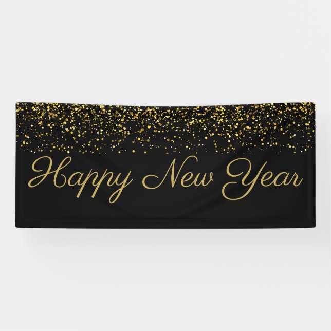 Happy New Year Gold Confetti Banner (Horizontal)