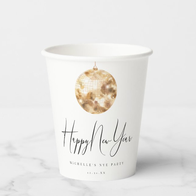 Happy New Year Gold Disco Ball Pappbecher (Vorderseite)