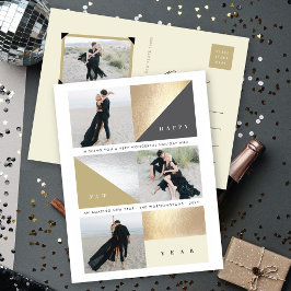 Happy New Year Gold Foil Blocks Stilvolles 3-Foto Feiertagspostkarte