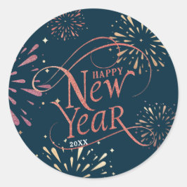 Happy New Year Gold Foil Script Runder Aufkleber