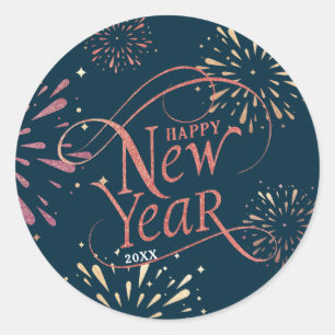 Happy New Year Gold Foil Script Runder Aufkleber