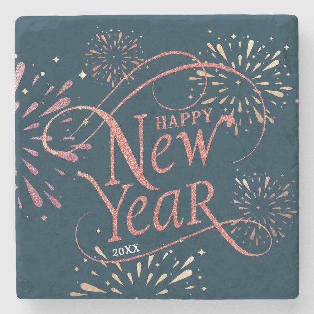 Happy New Year Gold Foil Script Steinuntersetzer (Vorderseite)