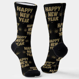 Happy New Year Gold Glitzer auf Black Socken