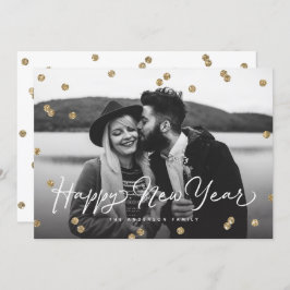 Happy New Year Gold Glitzer Confetti Dots Feiertagskarte
