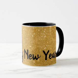 Happy New Year Gold Glitzer Effect Coffee Tasse