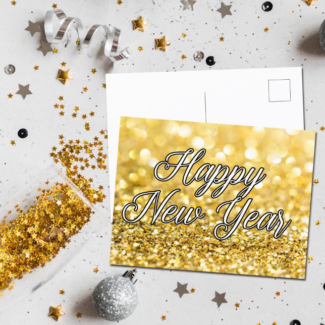 Happy New Year Gold Glitzer Glam 2024 Party Postkarte (Von Creator hochgeladen)