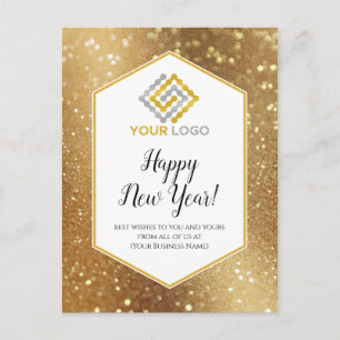 Happy New Year Gold Glitzer Logos Postkarte