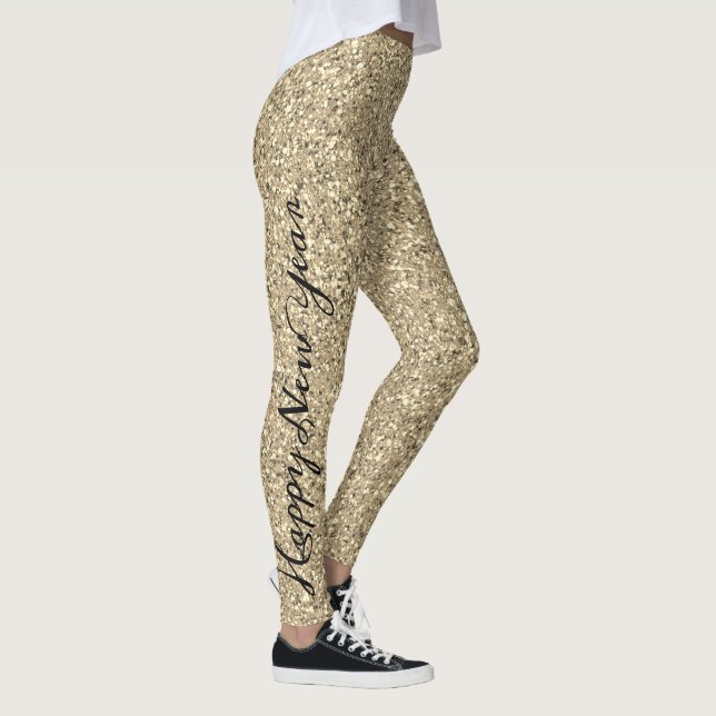 Happy New Year Gold Glitzer Party Womens Leggings (Rechts)
