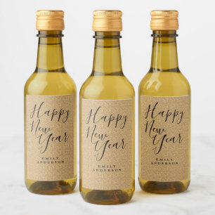 Happy New Year Gold Glitzer Personalisiertes Party Weinetikett