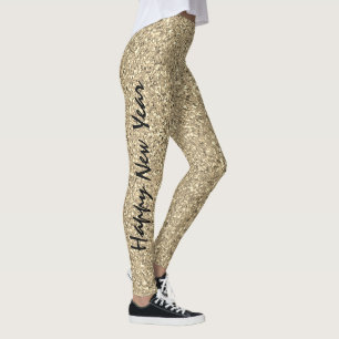 Happy New Year Gold Glitzer Sparkle Party Mode Leggings