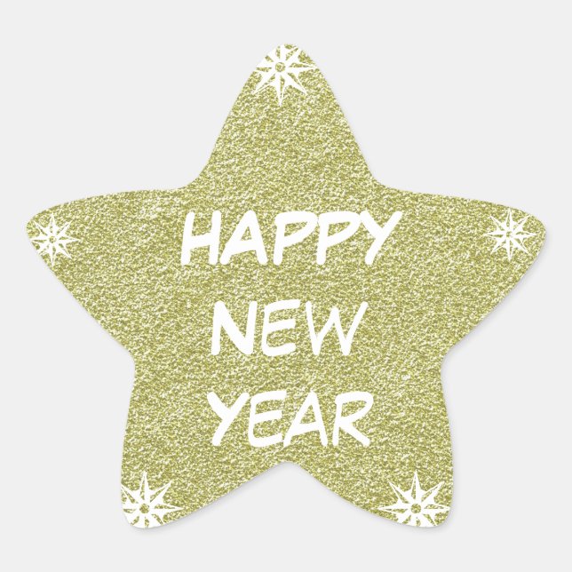 Happy New Year Gold Glitzer Star Sticker Stars (Vorderseite)