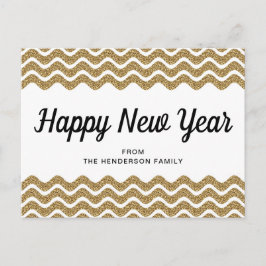 Happy New Year Gold Glitzer Zickzack Streifen Postkarte