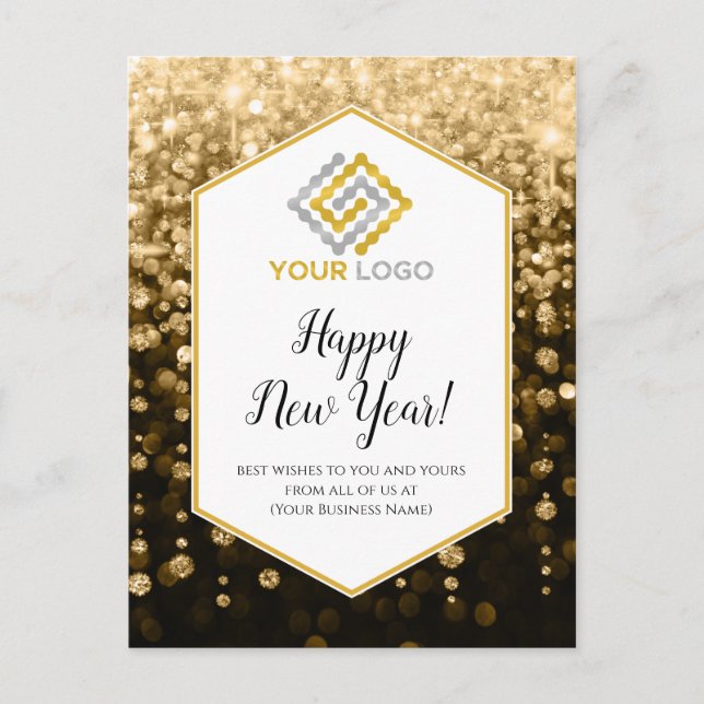 Happy New Year Gold Glitzern Logo Business Postkarte (Vorderseite)