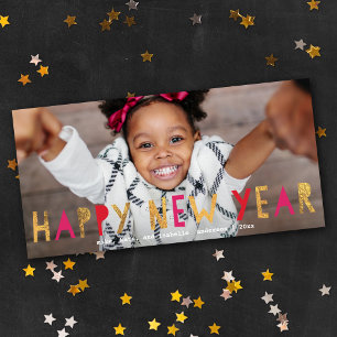 Happy New Year Gold Imitate Foil Pink Foto Feiertagskarte