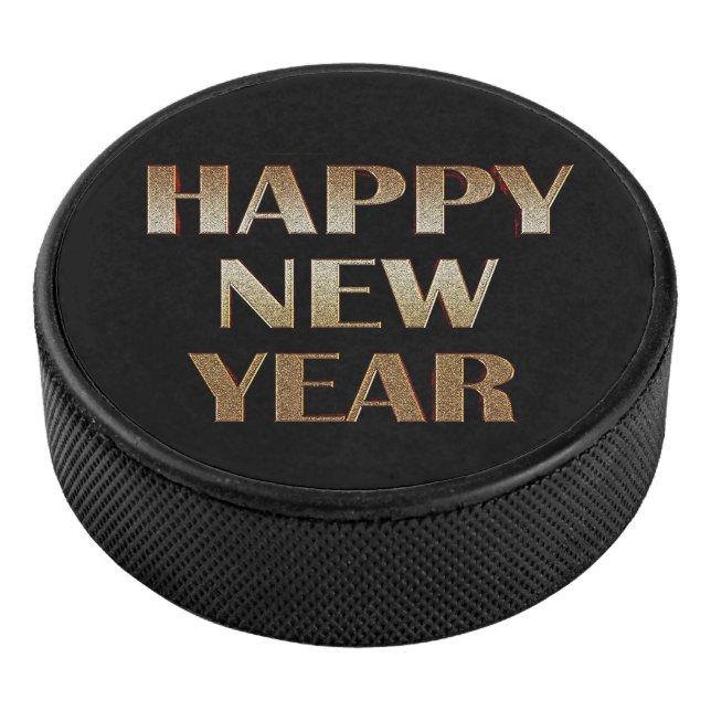 Happy New Year Gold Metallic Text Image Eishockey Puck (3/4)