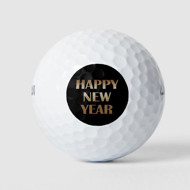 Happy New Year Gold Metallic Text Image Golfball (Vorderseite)