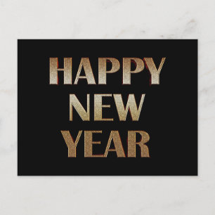 Happy New Year Gold Metallic Text Image Postkarte