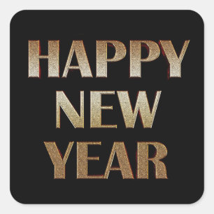 Happy New Year Gold Metallic Text Image Quadratischer Aufkleber