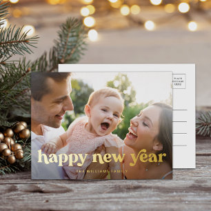 Happy New Year Gold Minimal Foto Folien Feiertagspostkarte