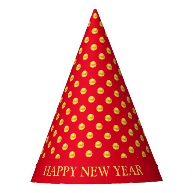 Happy New Year & Gold Polka Dots on Red Partyhütchen (Vorderseite)
